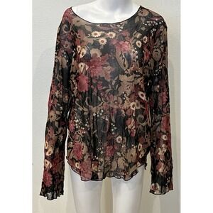 KAREN KANE Whimsigoth Dark Floral Mesh Top Size 1X Black Boho Fairy Festival